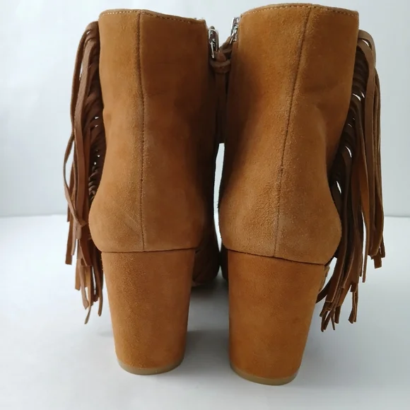 Rebecca Minkoff Illan Tan Suede Fringed Ankle Boots Size 9 Almond Toe Bohemian - Picture 6 of 12